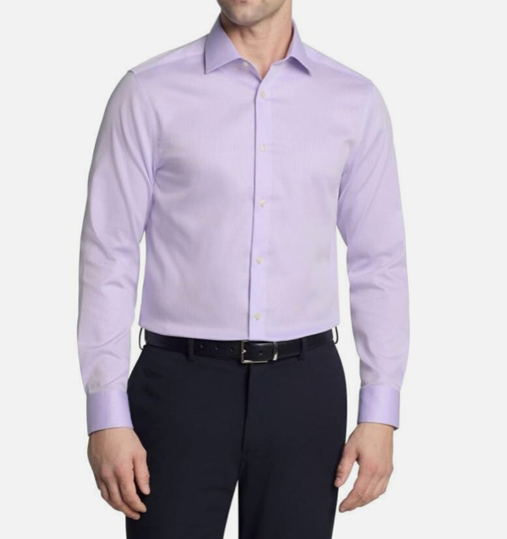 Calvin Klein Men's Stretch Regular Fit Solid Dress Shirt Lilac Size L